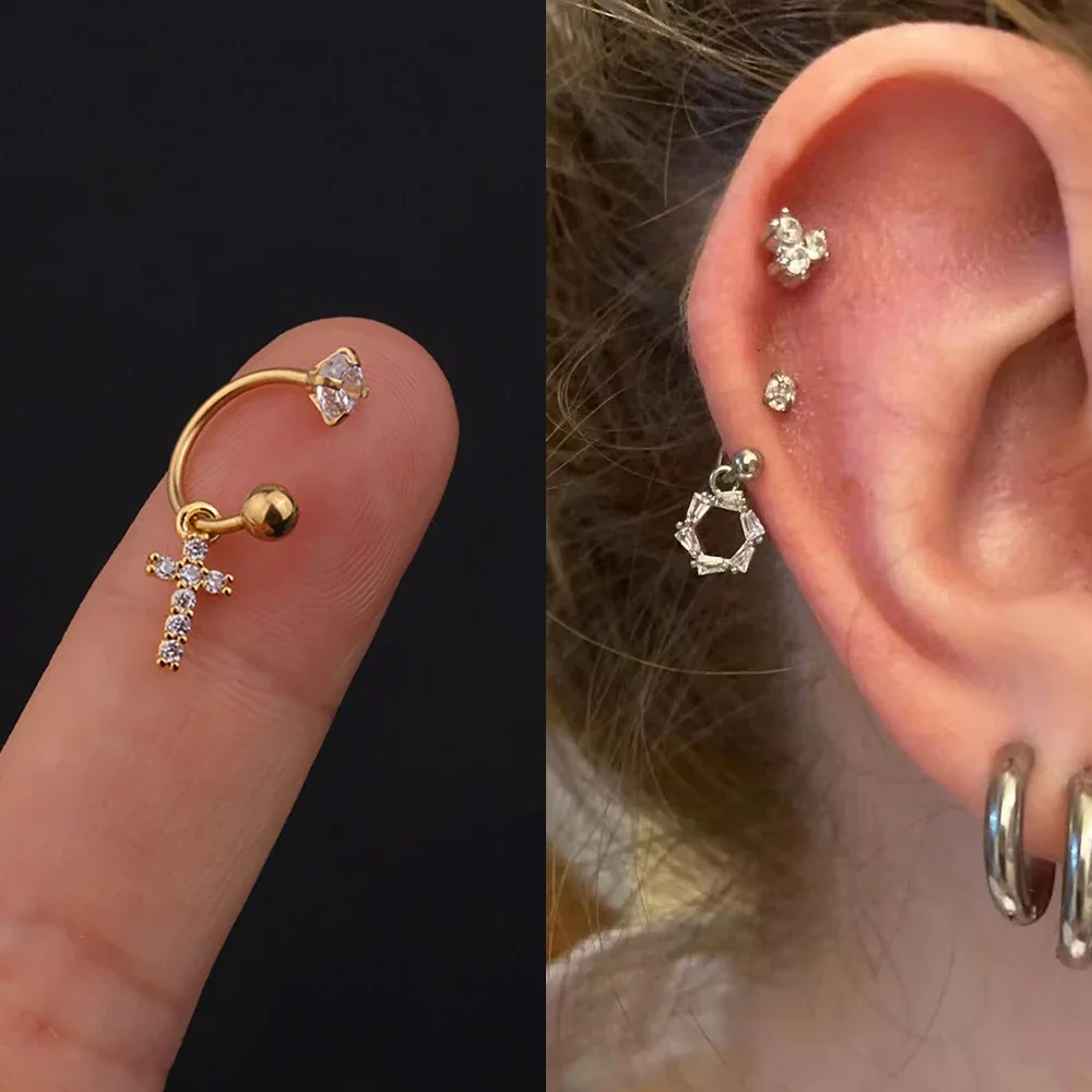 2 szt. Ze stali nierdzewnej Minimal Crystal CZ gwiazda kolczyki do uszu kolczyk kobiety Hoop Helix Tragus chrząstka muszla Daith Piercing biżuteria — zdjęcie 2