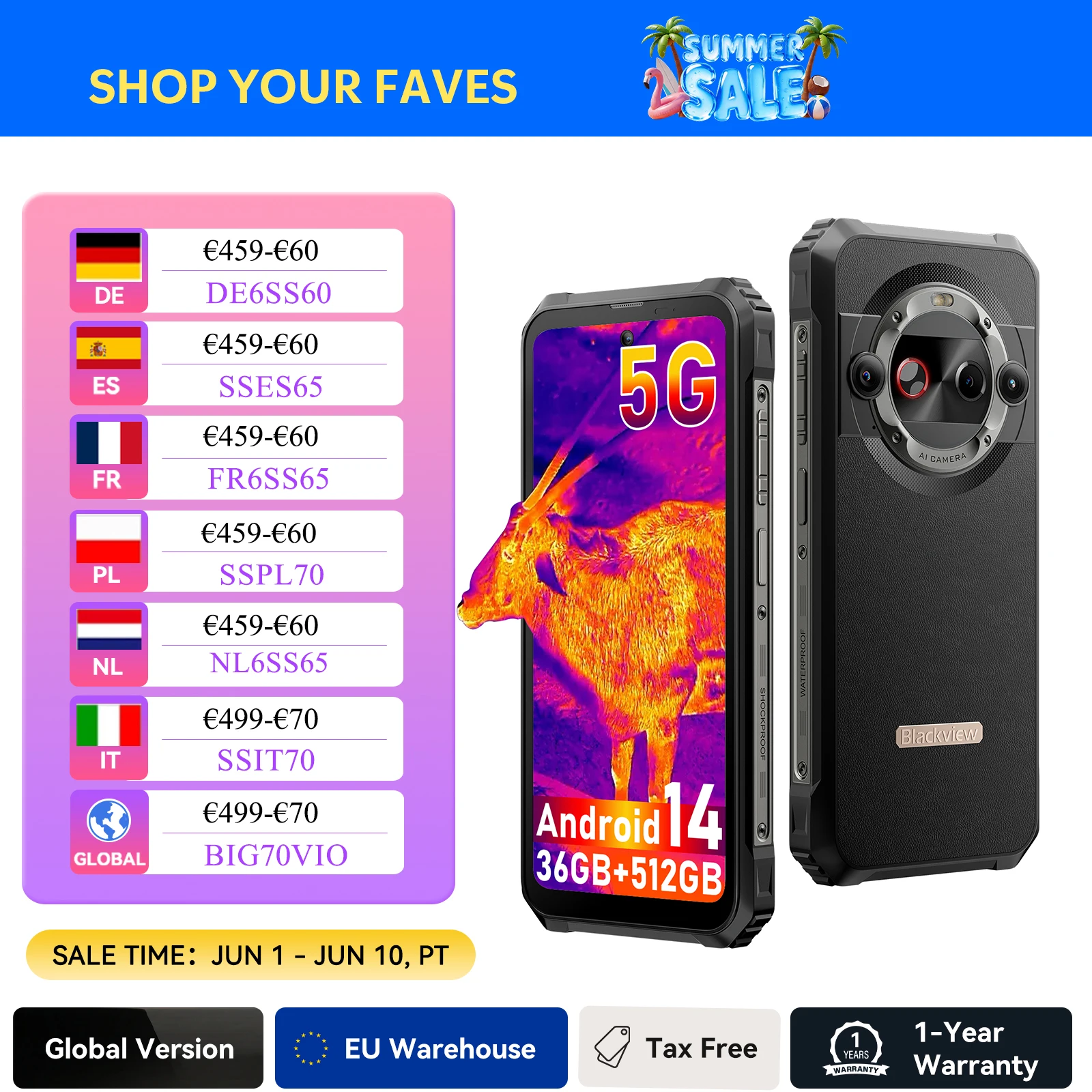 Blackview BL9000 PRO 5G Smartphone robuste 6.78 ''FHD affichage 12GB 512GB caméra d'imagerie infrarouge FLIR 8800mAh/120W Android 14