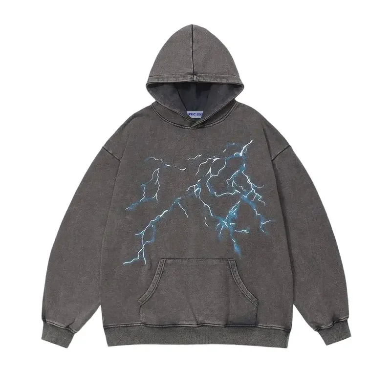 

Толстовки с рисунком молнии и принтом большого размера, уличная одежда унисекс, винтажная толстовка с капюшоном Y2k, пуловер с карманами