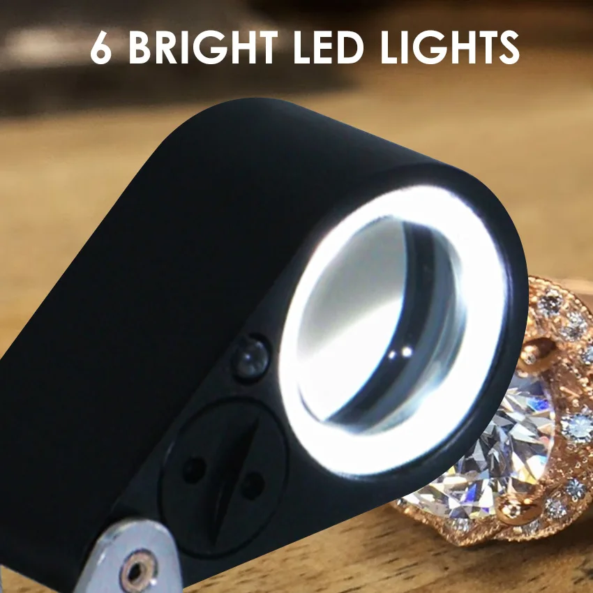 Lente d\'ingrandimento per gemme 10X Led per monete per orologi Timbri Gemme Gioielli Identificazione di diamanti Lente d\'ingrandimento professionale