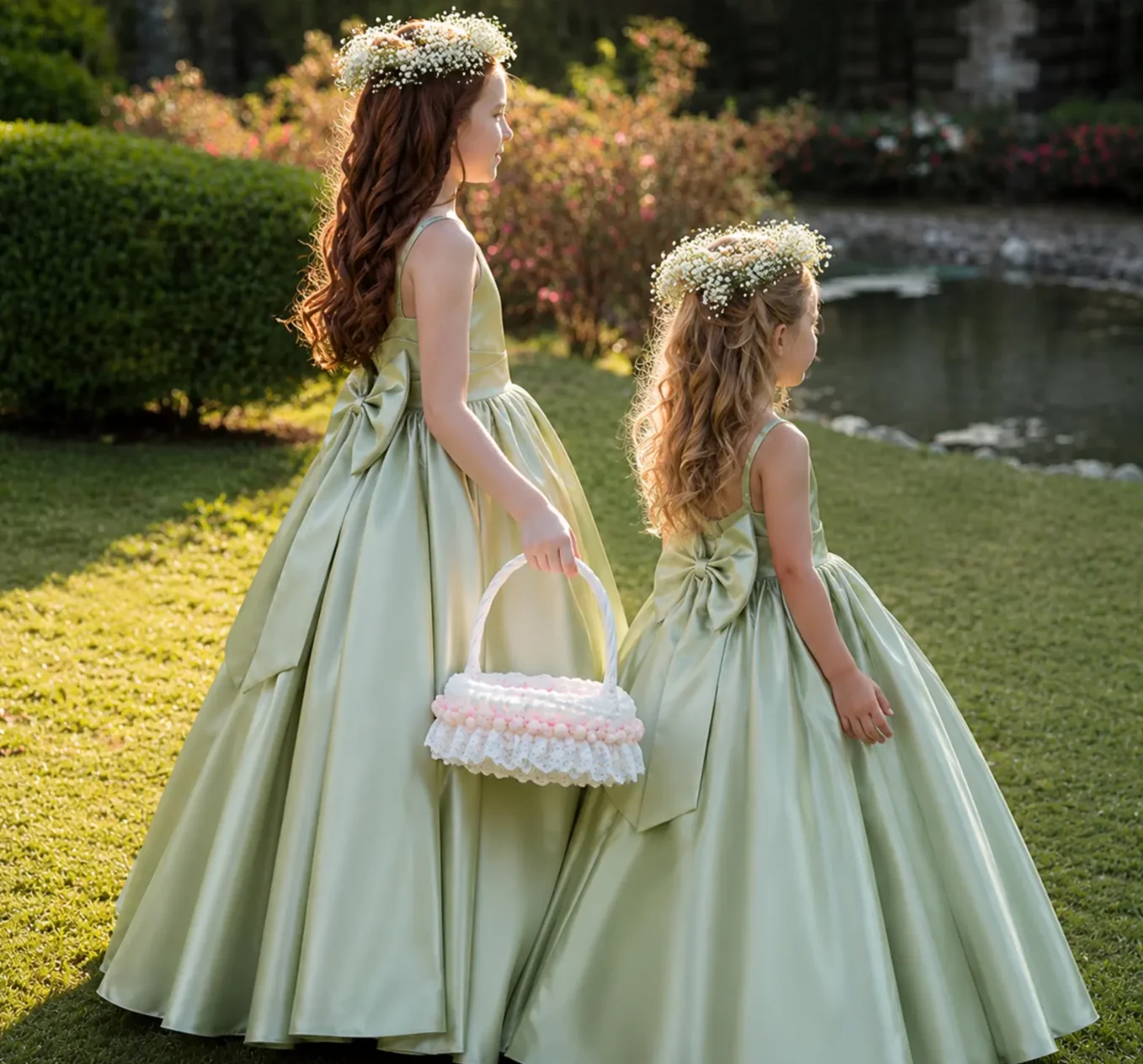 Satin First Communion Dress With Bow Spaghetti Strap Backless Flower Girl Dress for Wedding 2-16 Kids Birthday Party Gown