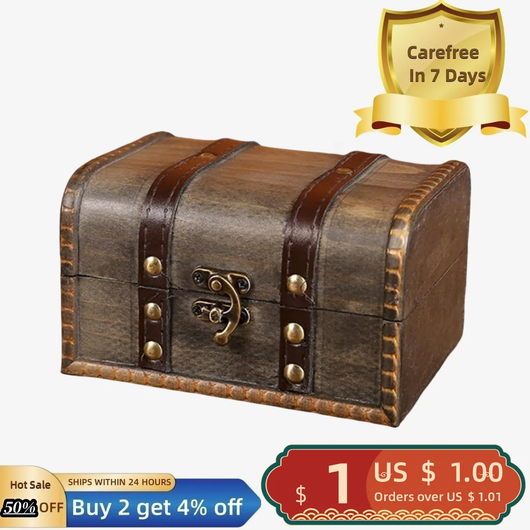 

Jewelry Organizer Box Vintage High Capacity Antique Wooden Mini Treasure Chest Storage Box for Home