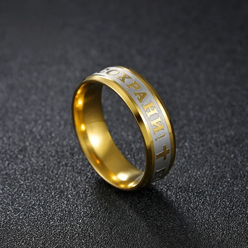 Letdiffery-Bague Religieuse Russe en Acier Inoxydable, Bijou avec Croix de Jésus, Amulette de Dieu SAVE US, pour Homme et Femme