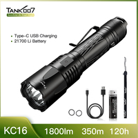 TANK007 KC16 Outdoor Tactical Police High Power LUMINUS LED 1800 Lumens Flashlight 21700 Li-ion Battery Type C USB Rechargeable