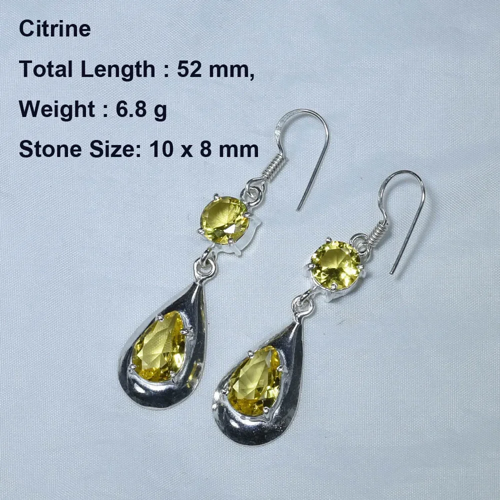 Genuine Citrine Blue Topaz Green Onyx Tiger Eye   Earrings