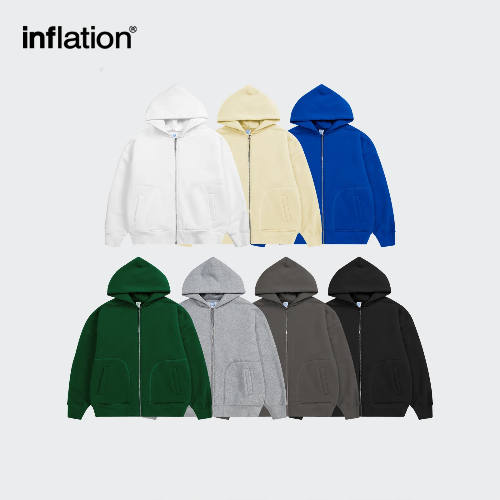 INFLATION Plain Zip Up Hoodies Men Winter Thick Polar Fleece Lined Hooded Jacket Unisex Outwear
