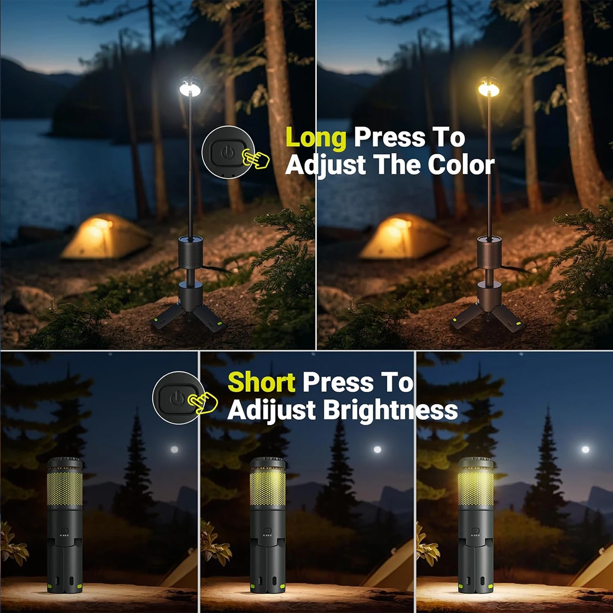 Outdoor Light Waterproof Lighting Camp Lights Lamp Tactic Lamps Portable 7800mAh Lantern Gray Yellow Hole for ground fixation