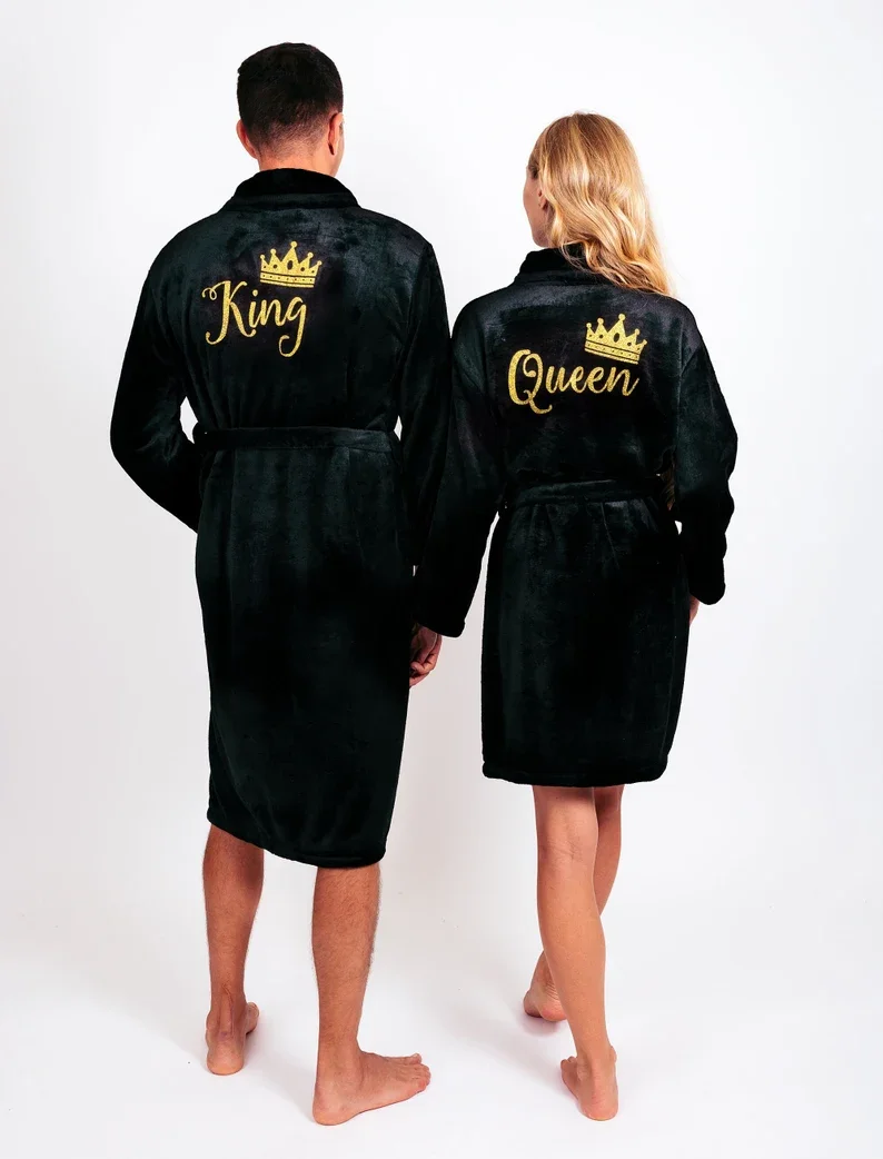 Matching King and Queen Plush Bathrobes Mr and Mrs Cozy Terry Robes for Couple Customized Gift for Him Wedding Honeymoon Robe