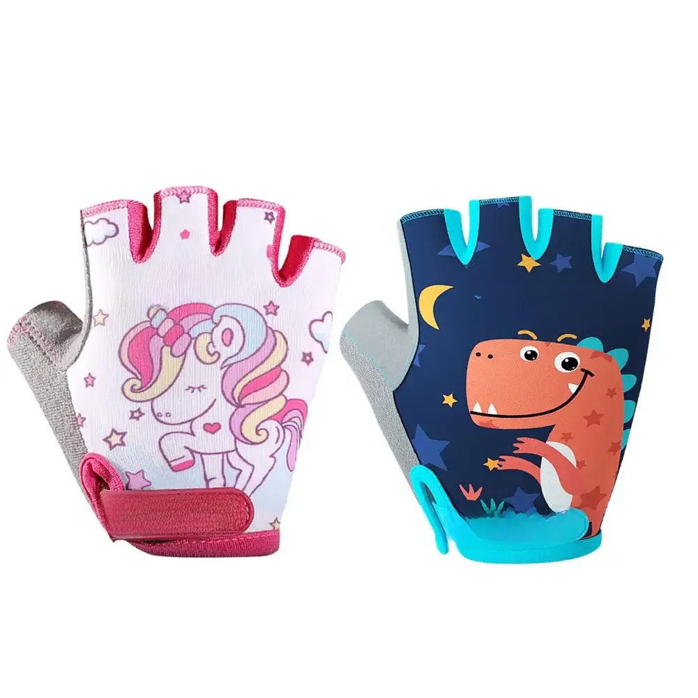 AliExpress Child Cycling Gloves Elastic Non-slip Bike Gloves Cartoon Dinosaur Unicorn Printed Half Finger Bicycle Gloves Riding Equipment