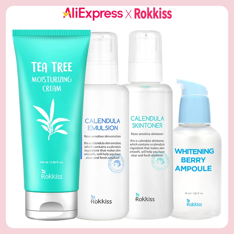 Rokkiss Calendula SkinToner Emulsion SET, 150ml + Whitening Berry Ampoule, 55ml + Tea Tree Moisturizing Cream,  100ml