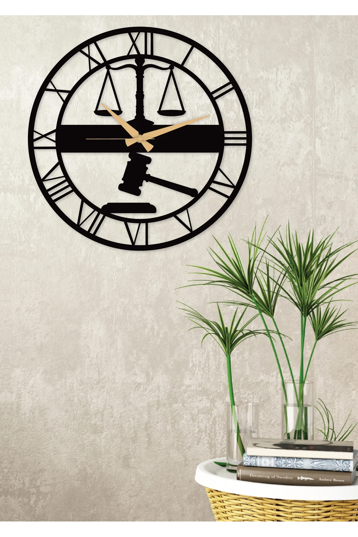 Scales of Justice Lawyer Metal Black Wall Clock - Home Office Clock Gift Clock 50x50 Cm Metal Scales of Justice Clock