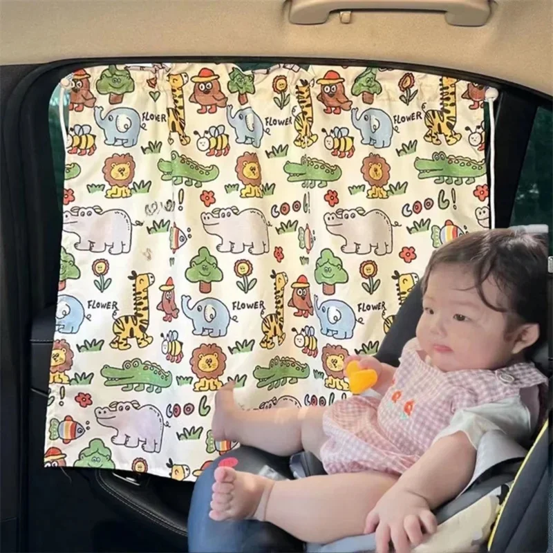 Rideau à ventouse dans la voiture, couverture de pare-soleil de fenêtre latérale universelle de dessin animé, Protection UV pour enfants et bébés