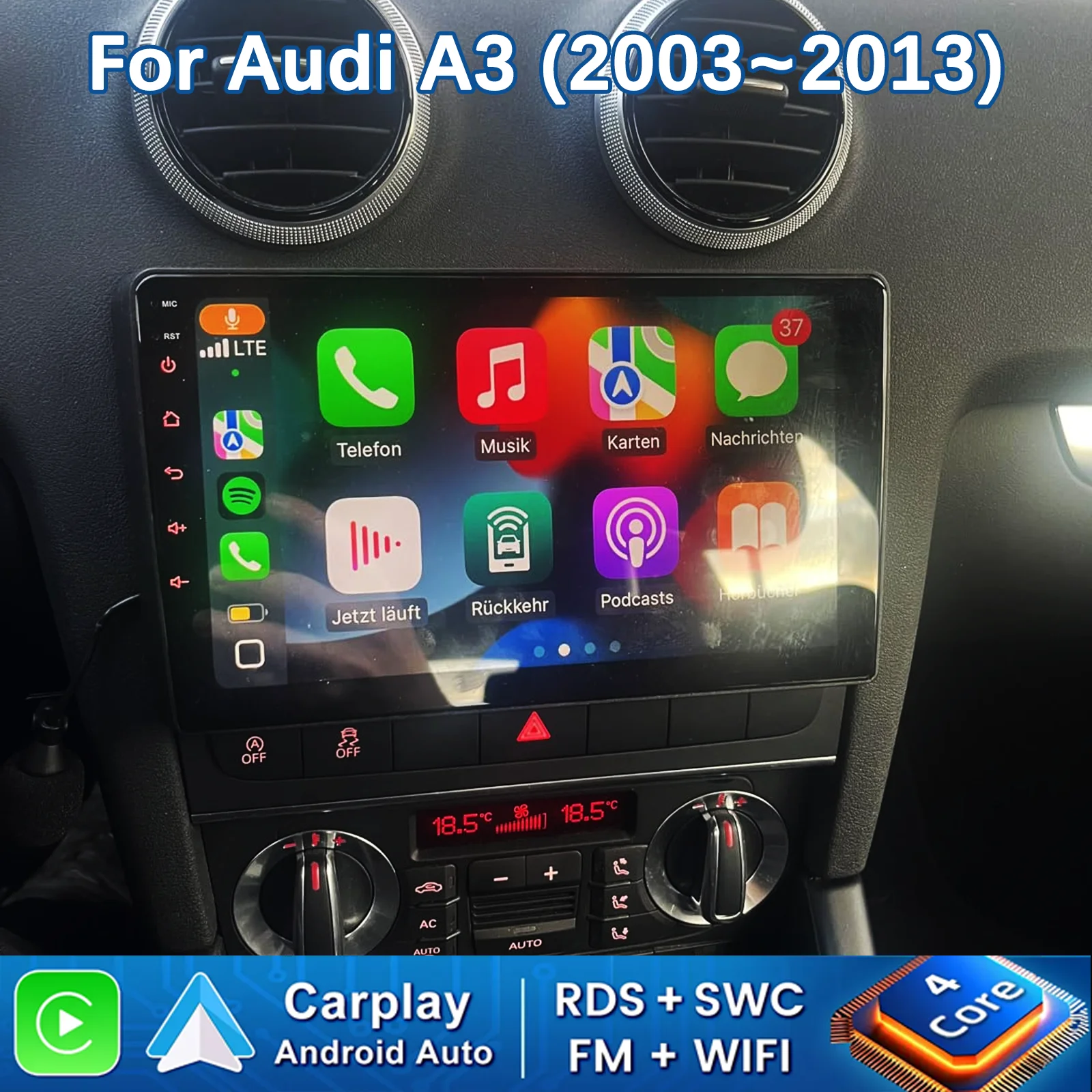 MOPECT 9" per Audi A3 8P 2003 2005 2008 2010 2011 2012 2013 Radio Wireless Carplay Android Auto GPS Navigatore Multimedia Player 2 Din