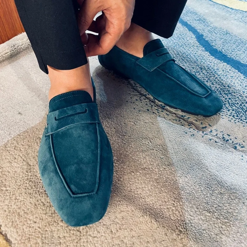 Luxury Men\'s Loafer Shoes European American Suede Cover Flat Handmade Fashion Business Casual Comfortable Light Lazy Shoes