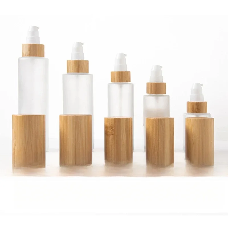 Parfumflesje Glas Bamboe Deksel Leeg 30 ml-120 ml Frosted Lotion Pomp Dispenser Hervulbare Emulsie Cosmetische Spray fles Reizen - afbeelding 2