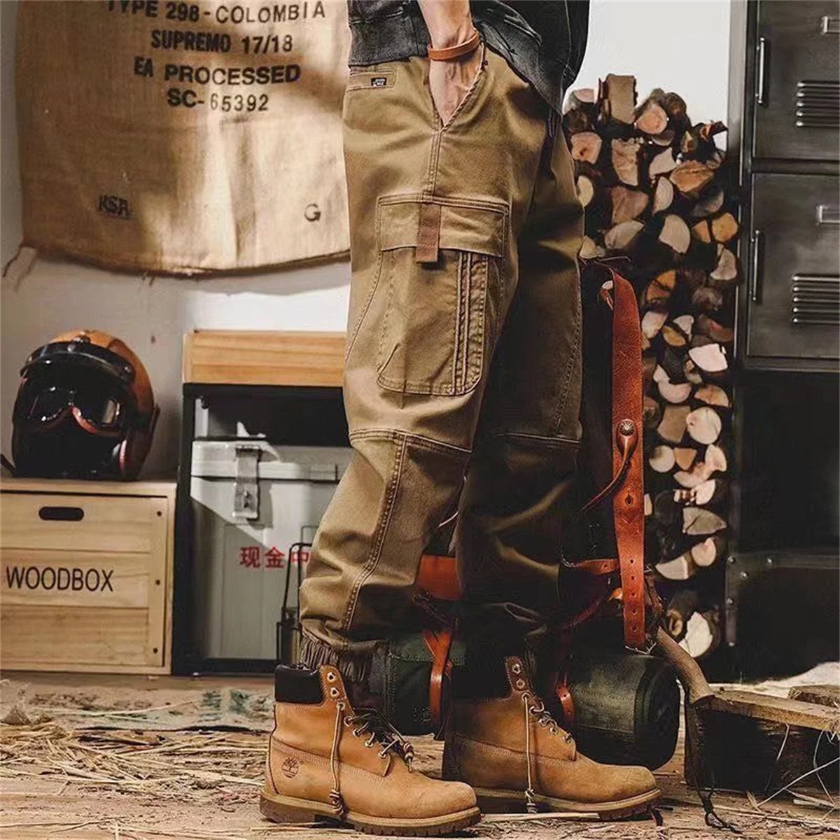 Schwarze Hip-Hop Cargo-Hose für Herren, Vintage Japanischer Streetwear-Stil mit Taschen, Lässiger Safari-Look, Weite Passform – Detail 3