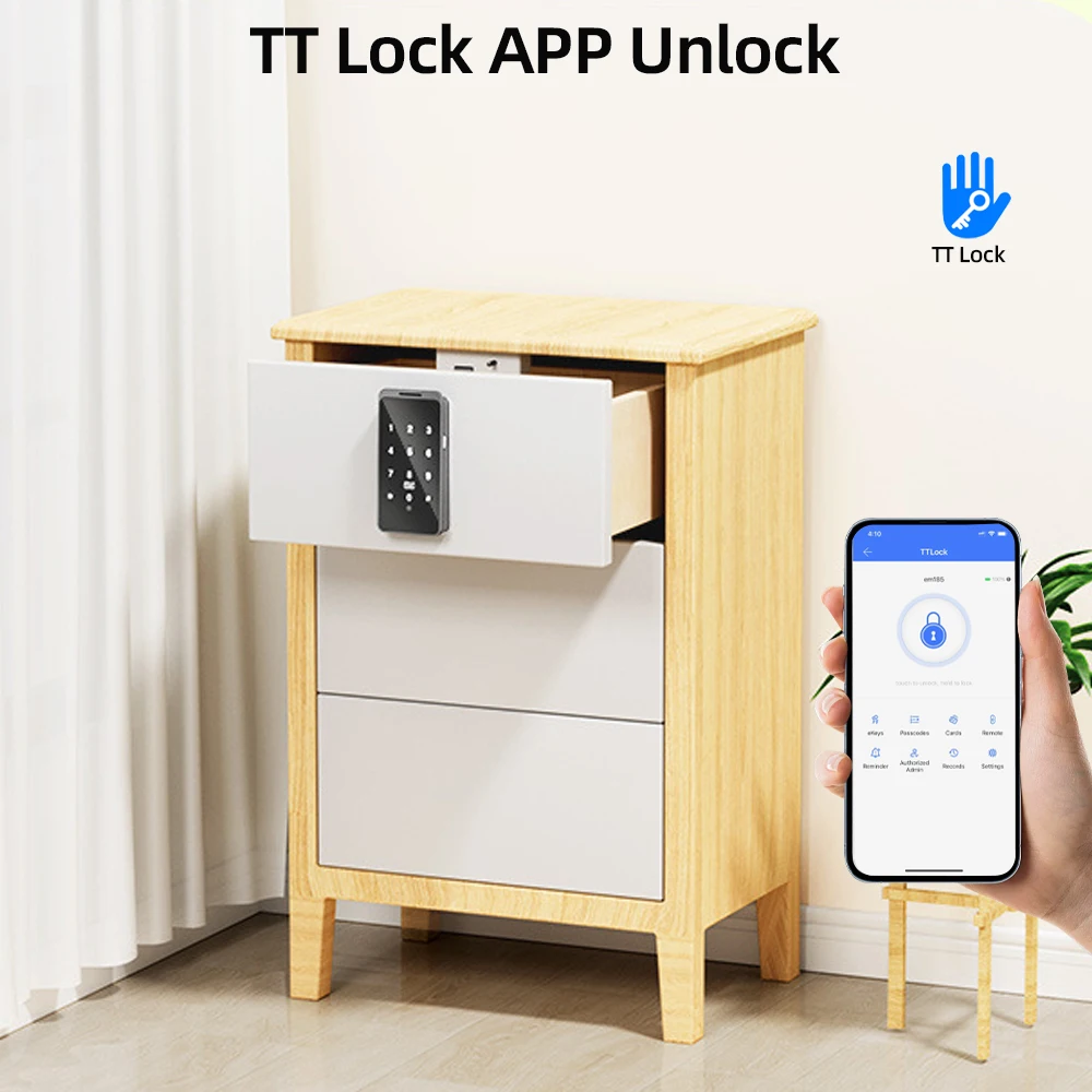 RAYKUBE TT Lock Bluetooth Smart Digital Wooden Cabinet Lock Drawer Lock with Password/Card/APP Unlock For Home/Gym/Hotel EM185