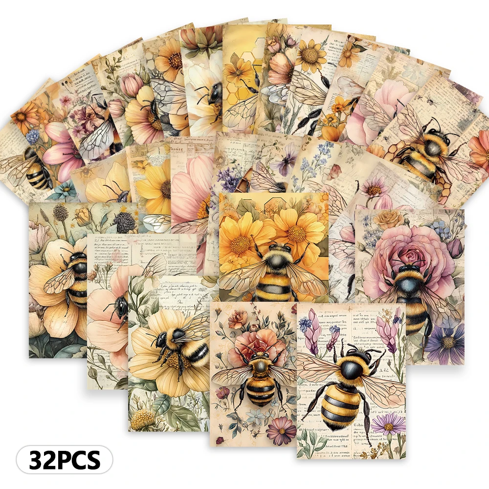 32 pièces, cartes postales florales d'abeille vintage, autocollants de décoration de chambre, matériaux de brochure, souvenirs, objets de collection et courrier