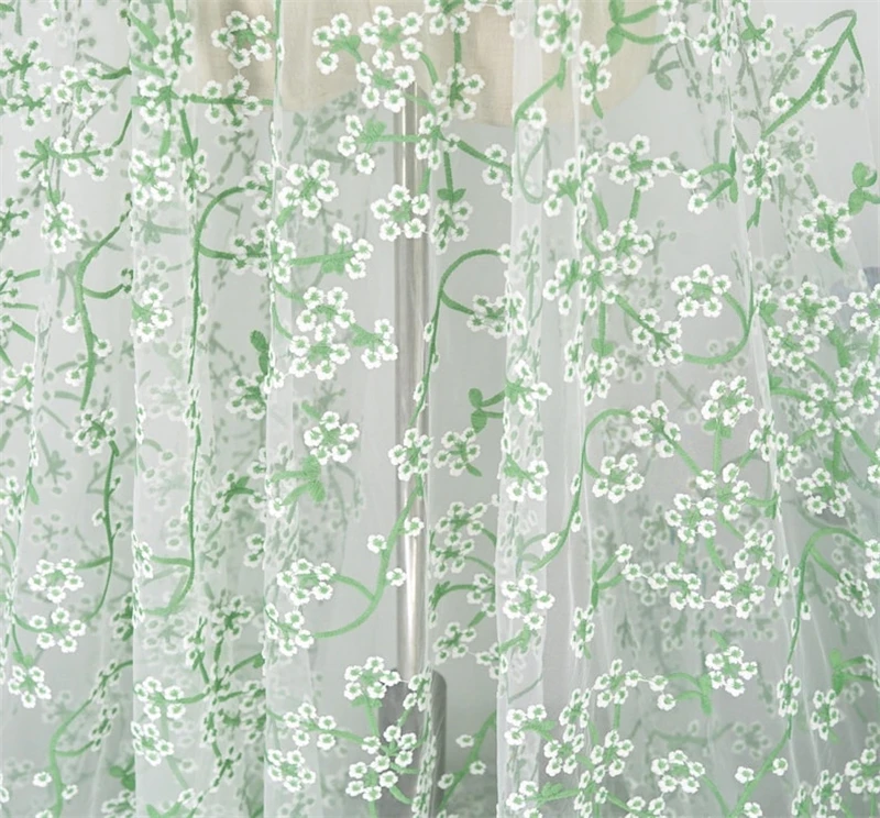 

Soft Flowers Green White Applique Embroidery Tulle Lace fabric For Wedding Dress Evening Bridal Gown Curtain Spring Dress