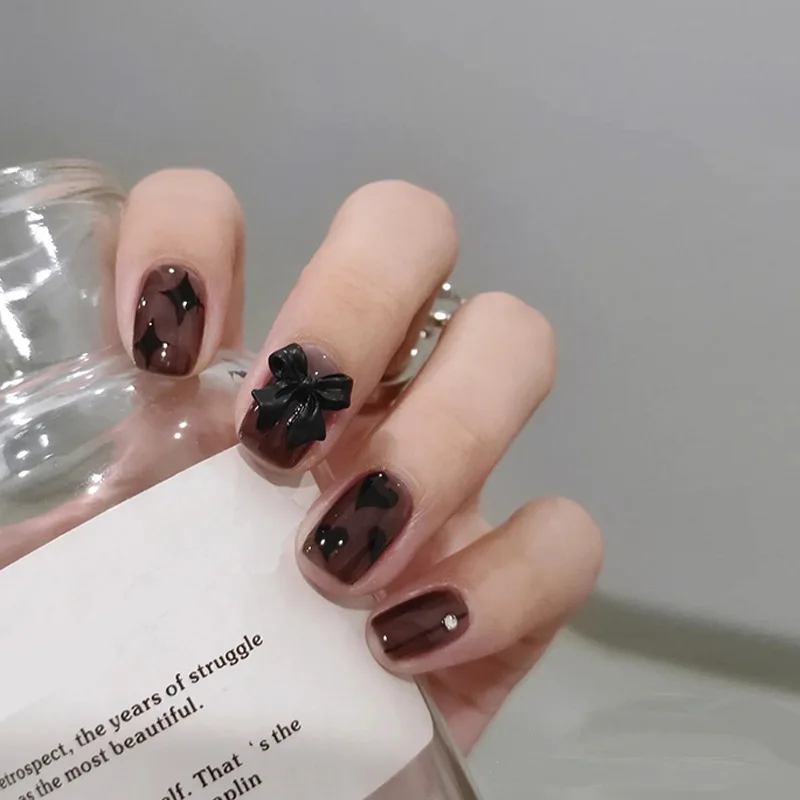 24 قطعة الأزرق الضأن تصميم الأظافر كاذبة قصيرة الفن الأظافر وهمية مقاوم للماء التغطية الكاملة فو الصحافة على الأظافر الملحقات والأدوات