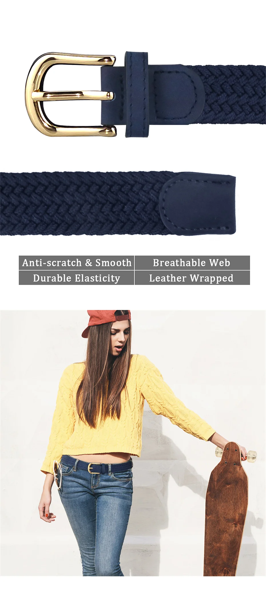 MaiKun Leinwand Geflochtene Gürtel für Frauen Mode Einstellbare Big Größe Metall Pin Schnalle Elastischen Bund Hohe Qualität Casual Stil – Detail 3