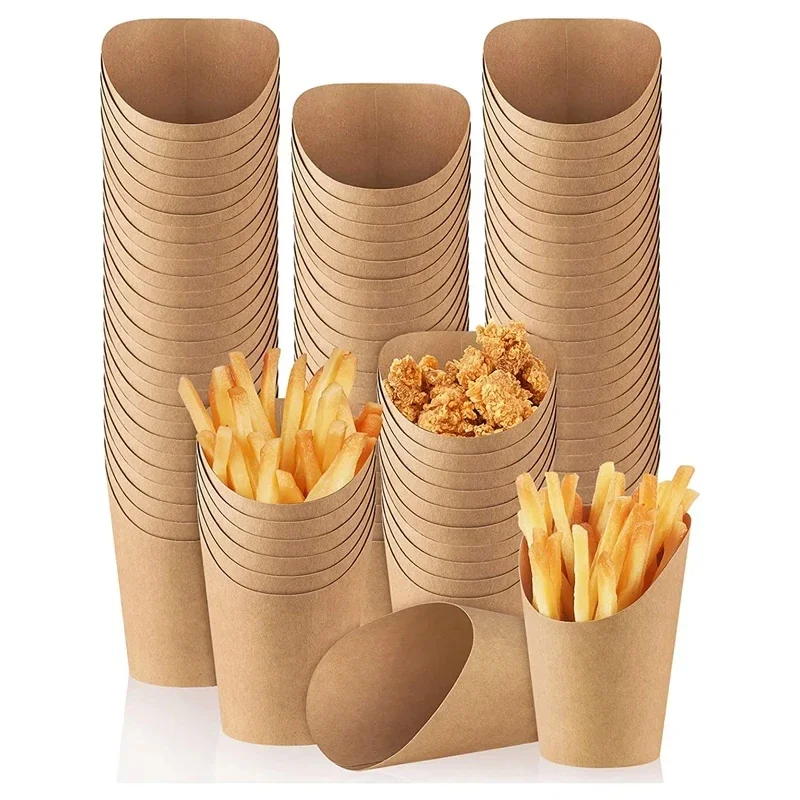 Récipient de collation de fête de restaurant, poulet français, papier kraft standard, R1, décrochage, gaufre, collations à la crème glacée, 50 pièces