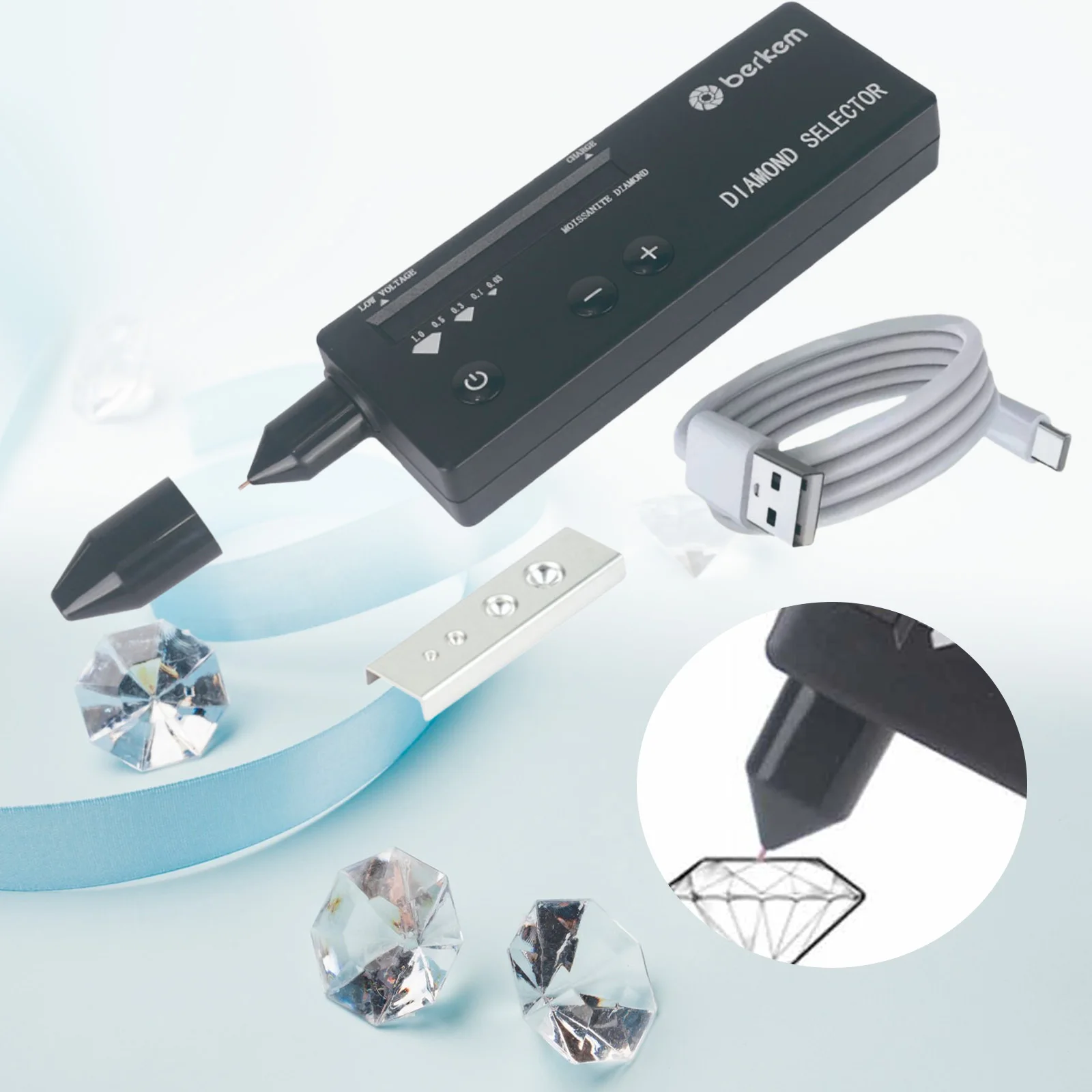 Professional Rechargeable Diamond Tester Pen Hand Tool Testing Pen Tool LED Diamond Indicator Test for Novice Expert Jade GEM