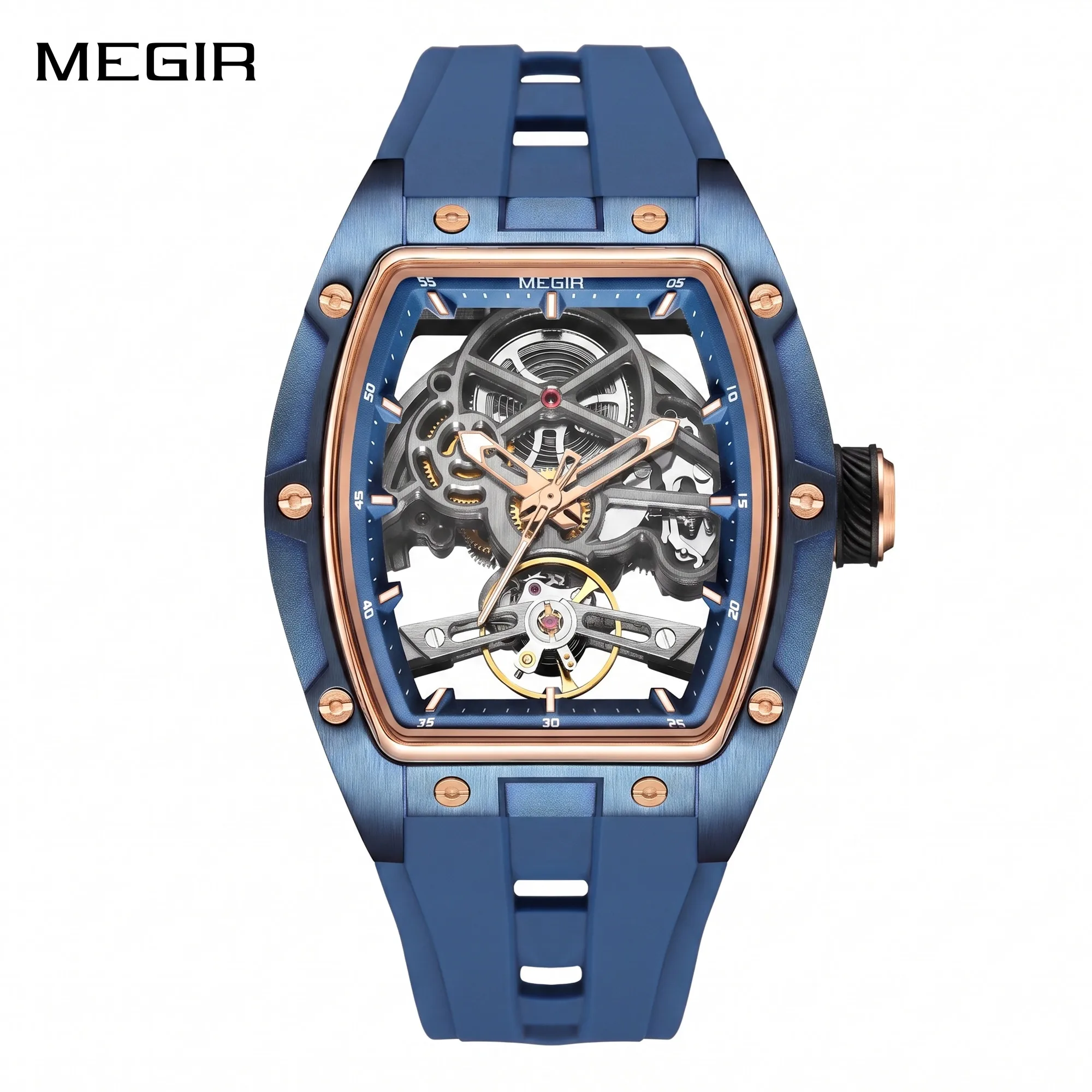 MEGIR New Automatic Mechanical Watch for Men Stainless Steel Case Luminous Skeleton Sport Casual Watches Clock Relogio Masculino