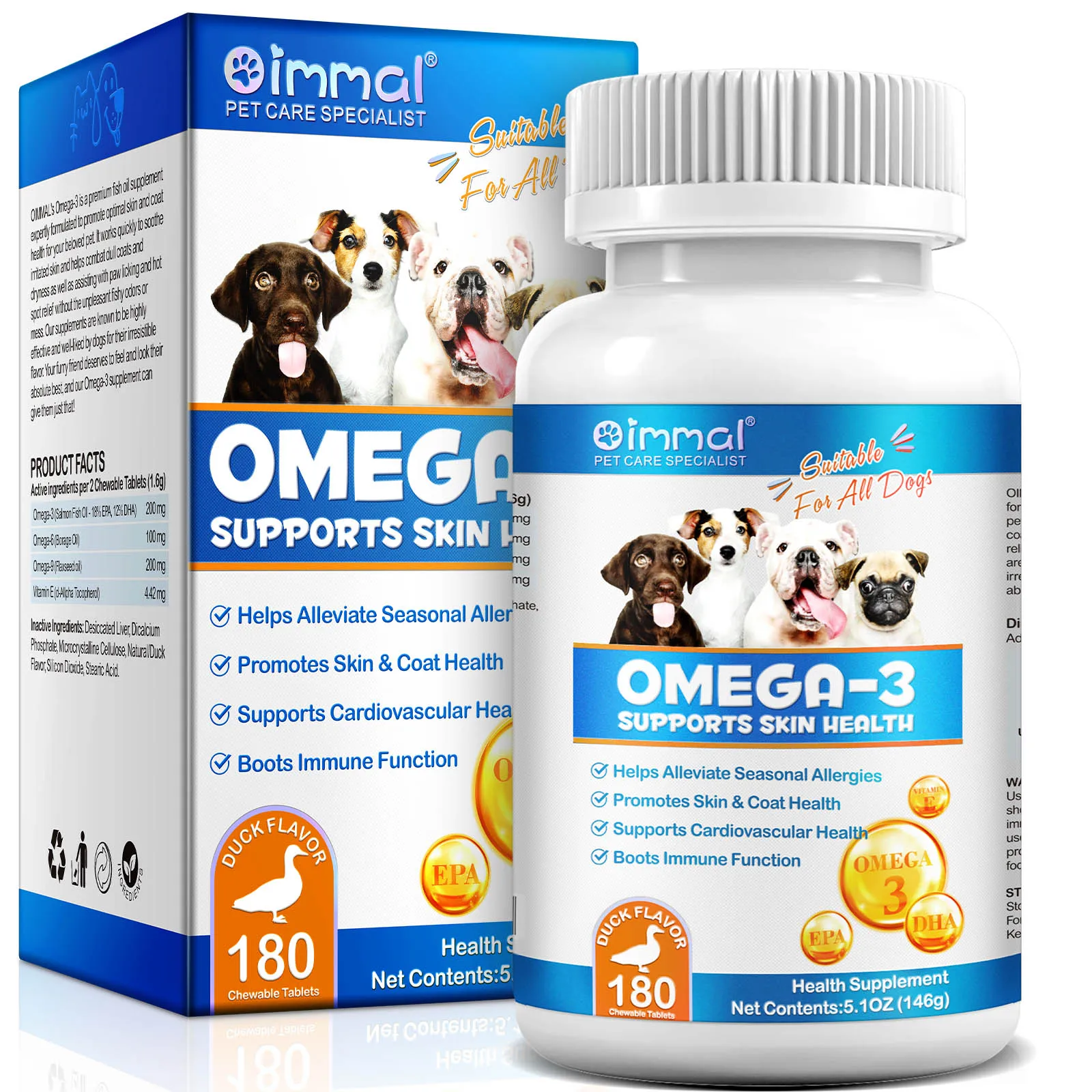 OMEGA-3 Health Supplement Suit for Dogs Cats Help Alleviate Seasonal Allergies Promotes Skin & Coat Health Boots Immune Function