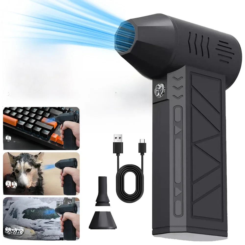 Mini Turbo Jet Fan, Brushless Mini Air Blower, Electric Air Duster with 3 Gear Adjustable 130000RPM Wind Speed 52m/s Car Compute