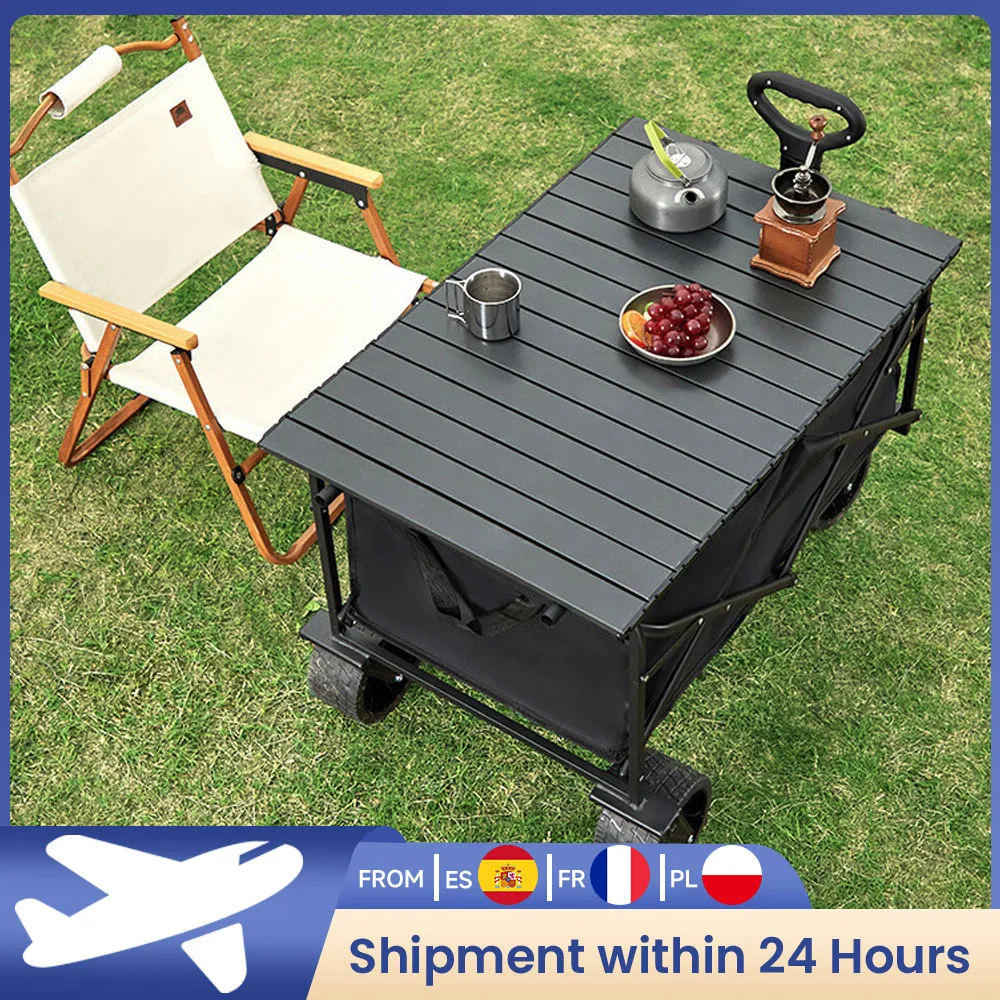 Chariots de plage, 100/150L, pliables, rétractables, portables, roues tout-terrain, porte-gobelets, poignée réglable, pour camping et plage