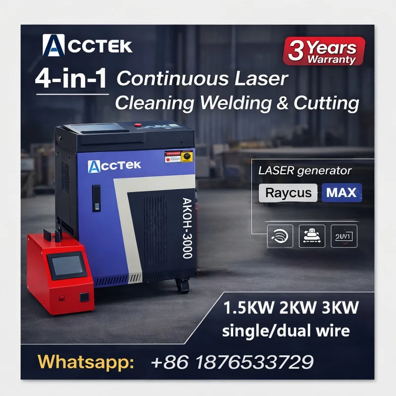ACCTEK 4 In 1 Laser Cleaning Welding Machine for Carbon Steel Stainless Steel up to 8mm Thickness with 1-3kW Power