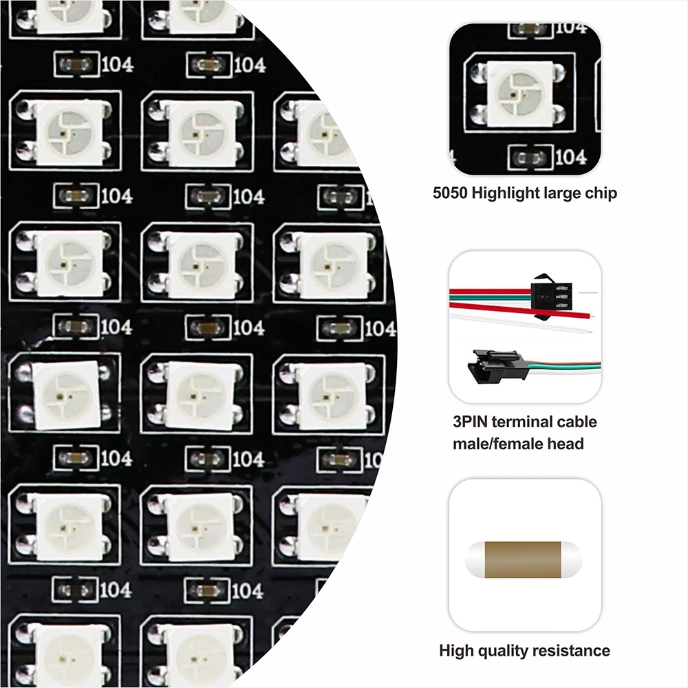 4x12 8x8 16x16 8x32 WS2812 LED Pixel Panel Individually Addressable RGB Matrix 5V12V WS2812 Flexible LED Pixel Panel SMD5050 LED