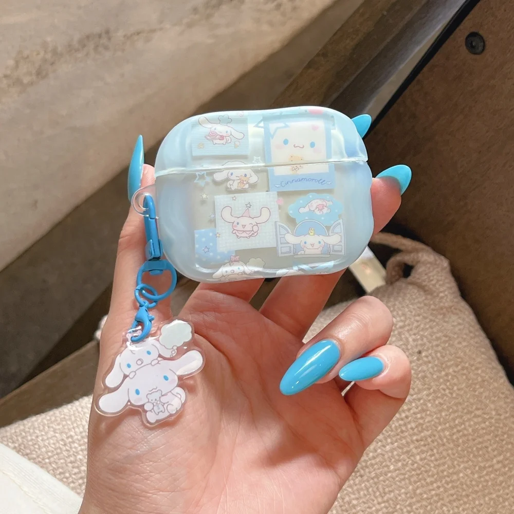 Korean INS Cute Cinnamoroll Cartoon Print Headphone Case for Apple Airpods 1 2 3 4 Pro 2 Pro3 Blue Wave Shockproof Case for Girl