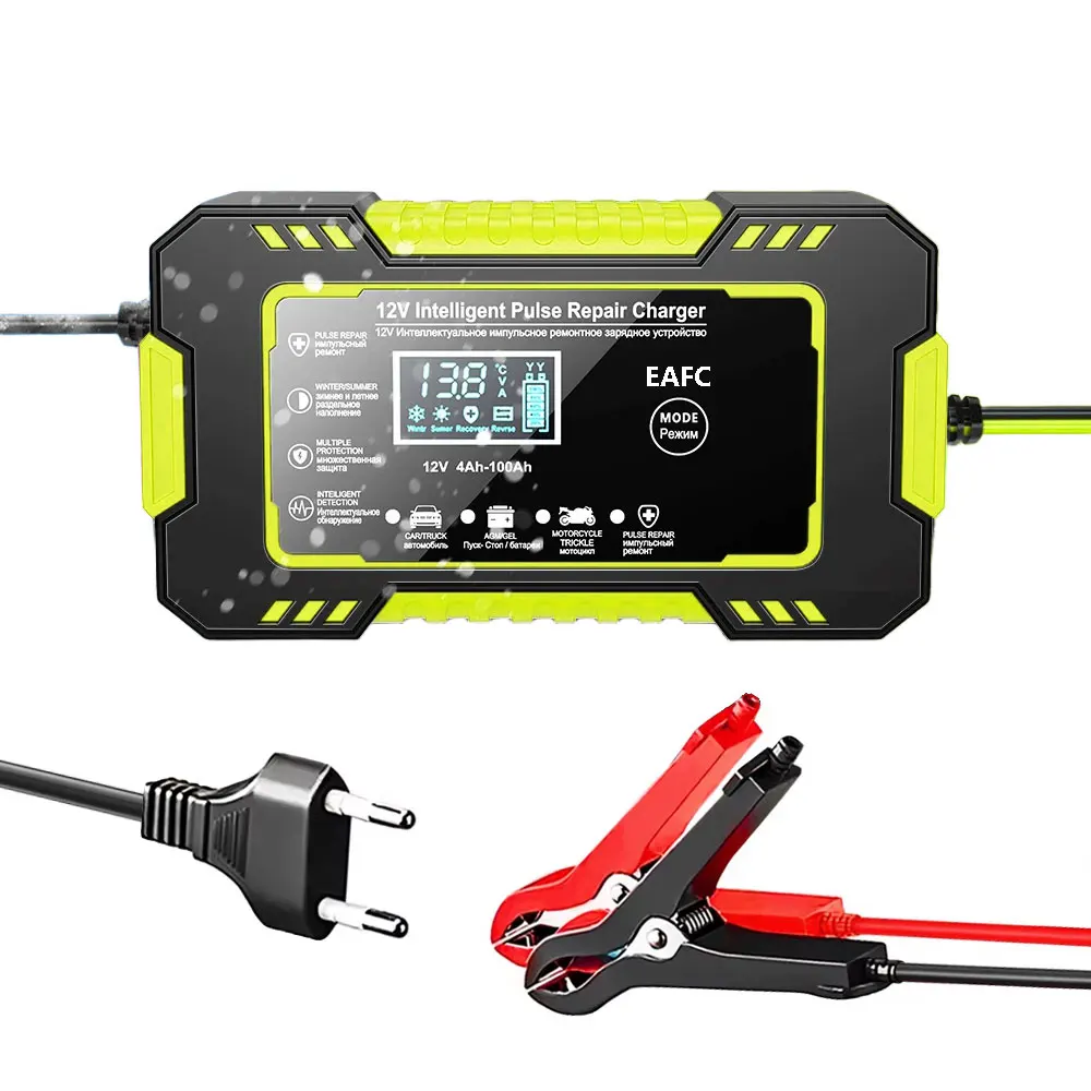 12V 6A Smart Pulse Batterieladegerät mit LCD-Display, Schnellladung für AGM/GEL/Blei-Säure-Tiefzyklus-Auto- und Motorradbatterien