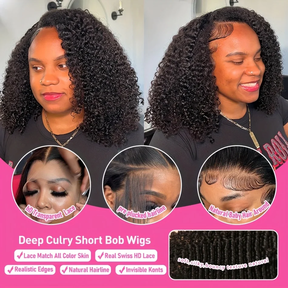 Deep Wave Bob Wig Human Hair 13x4 Curly Lace Front Wigs Human Hair Pre Plucked Short Curly Frontal Bob Wigs For Black Women Wet And Wavy 4x4 Lace Closure Bob Wigs image 3