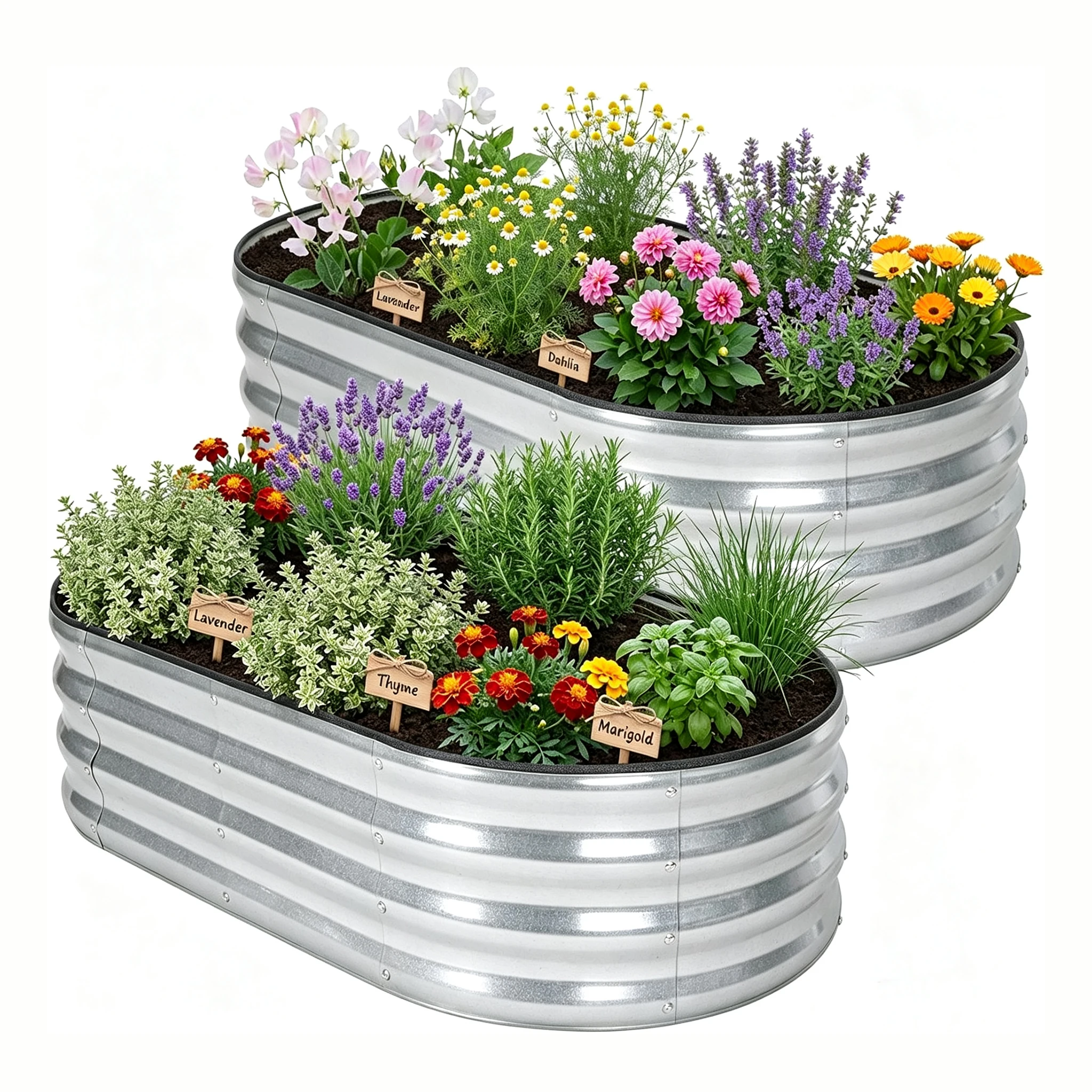 Oval Galvanized Metal Raised Garden Bed, Large Capacity Corrugated Planter Container, Sturdy Weatherproof Raised Bed for Vegetable, Flower & Herb, Outdoor Backyard Garden