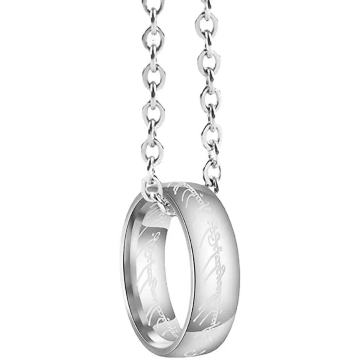 Engraved Gold Plated Stainless Steel The Ring Pendant Necklace One pc Ring Necklace for Men Women Girls Teens
