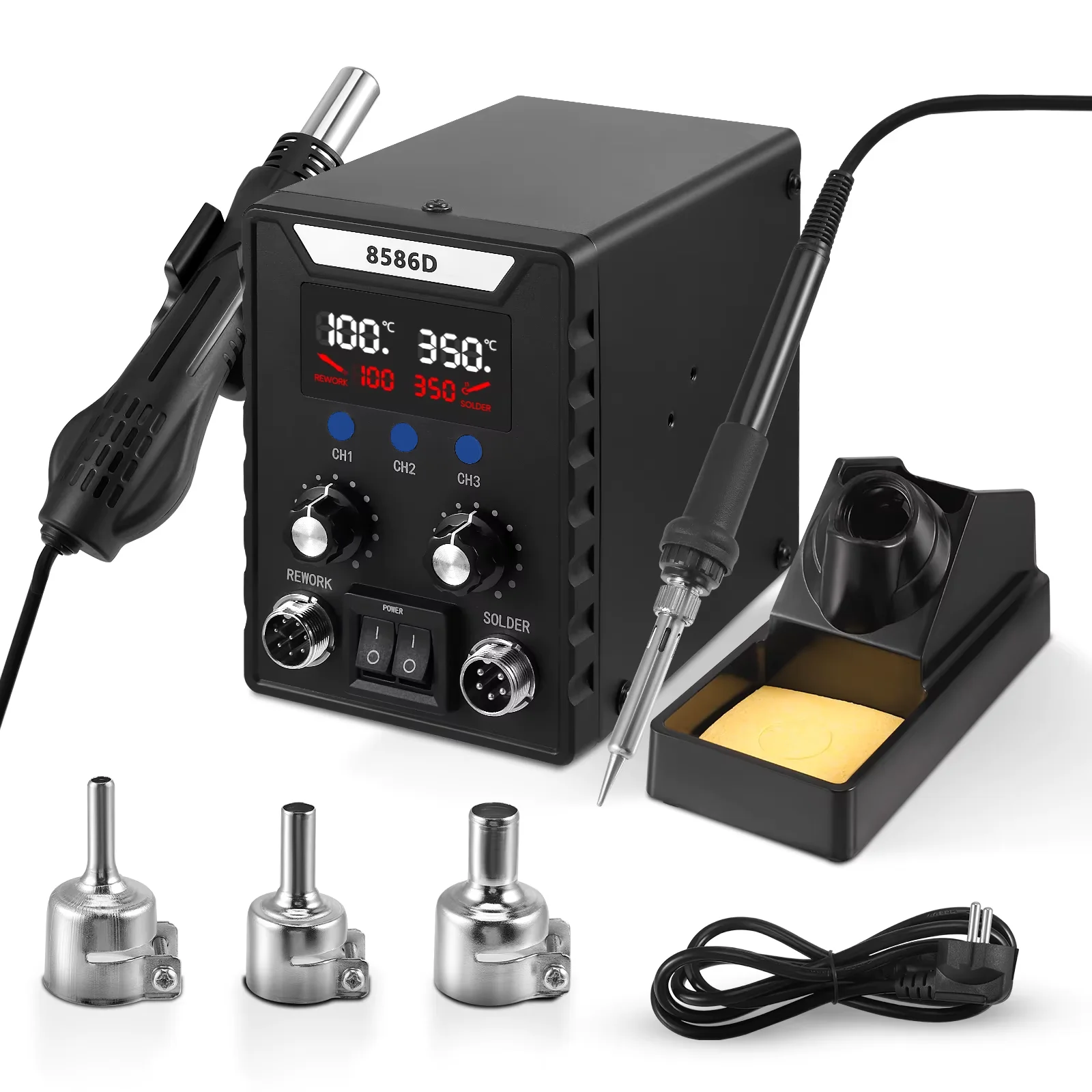 Image of Bromose 8586D Lötstation 2-in-1 mit digitaler Anzeige, Rework-Lötstation-Kit, elektrischer Lötkolben, Heißluft-Reparaturwerkzeug