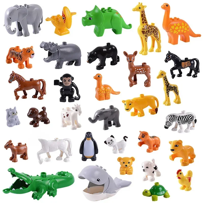 Grands blocs de construction, animaux de Zoo, dinosaure, créature marine, modélisation, cheval, chien, chat, poisson, compatibles avec les briques Lego Duplo