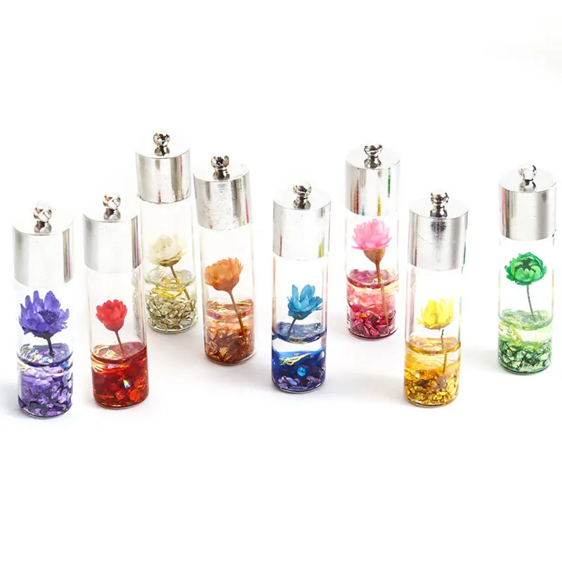 Natural Eternal Dried Flower Plant Glass Bottle Charms DIY Making Finding Jewelry Handmade Necklace Keychain Pendant Accessories