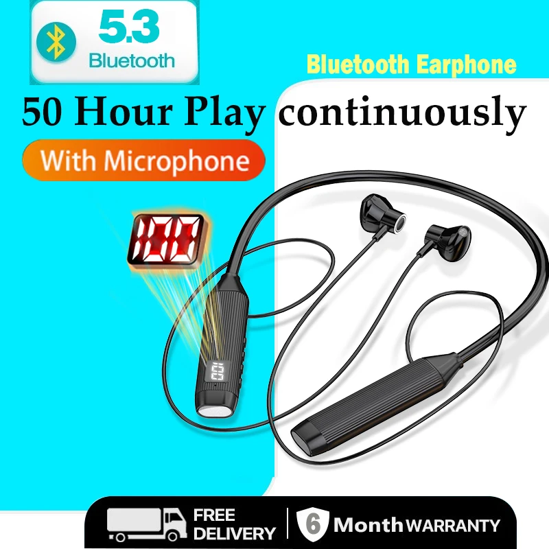 Waterproof Wireless Bluetooth Headphones,50Hours Playback,Earphones,Sports Headset, Apple, Xiaomi, Huawei, No Delay Earbuds, New