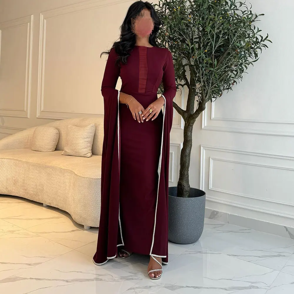 

Simple Elegant Long Sleeve Round Neck Evening Dresses Trumpet Ankle-Length Formal Party Prom Gown فساتين الحفلات