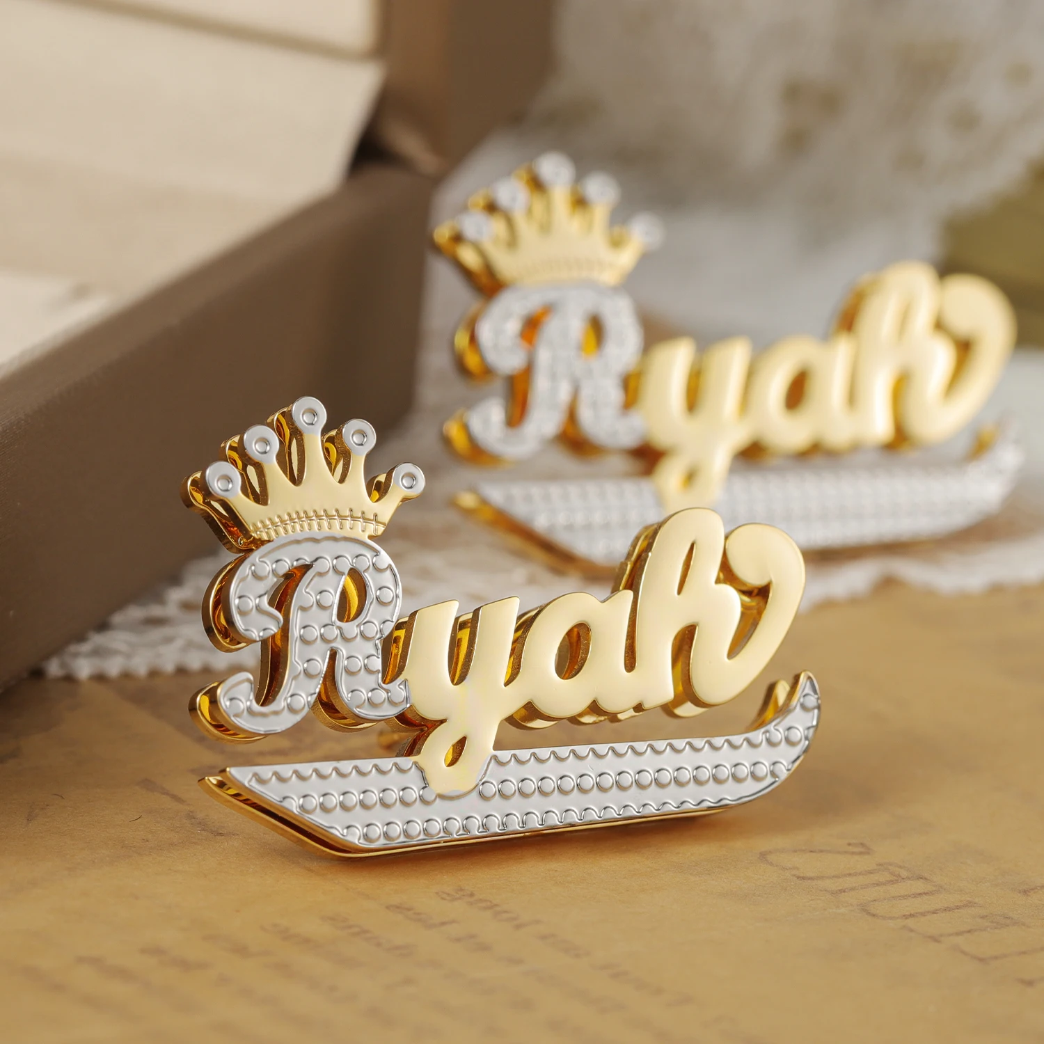 

Two-color Double-layer Welded Custom Name Crown Earrings Personalized Stainless Steel Women's Jewelry Best Birthday Girl Gift