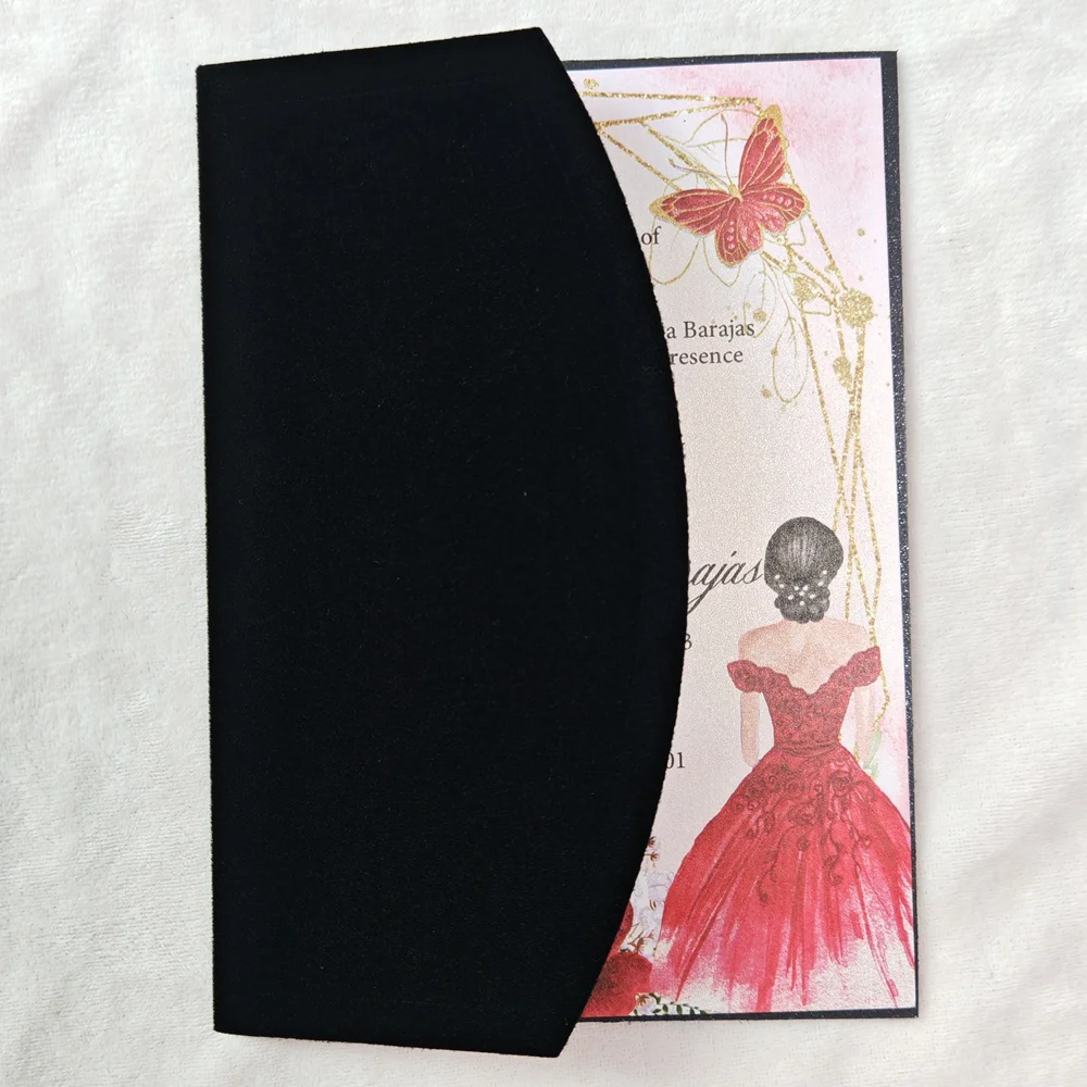 50pcs Navy Blue Dark Emerald Green Black Burgundy Velvet Invitations Pockets Wedding Invitation Card Cover