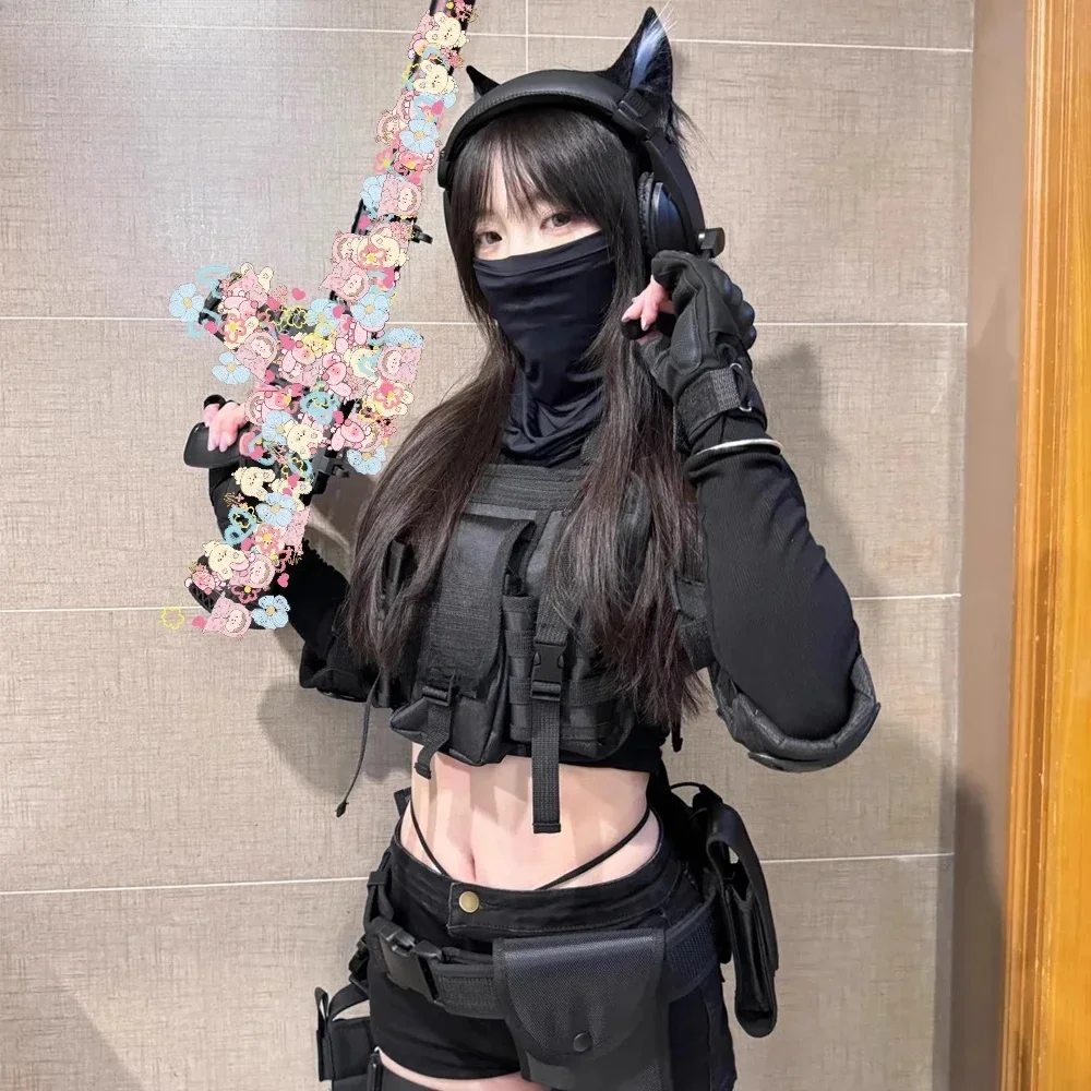Frauen Taktische Uniform Halloween Cosplay Kostüme Brust Tasche Taille Tasche Sets Kampf Weste Shorts Mädchen Militär Spiele Kostüm