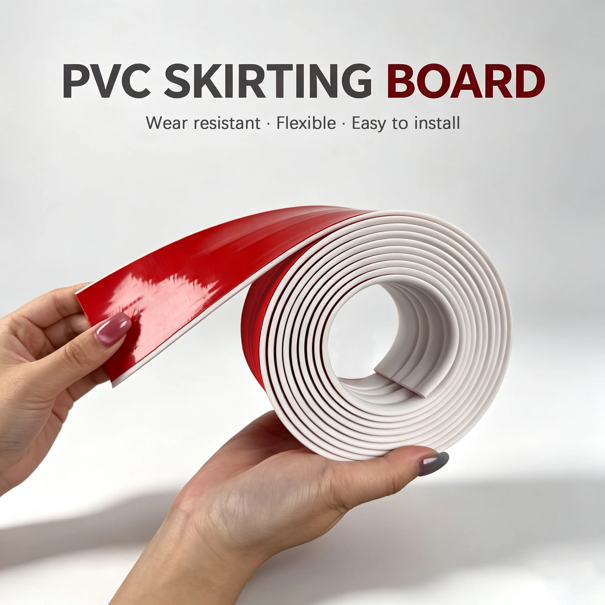 1 Roll Of 3-Meter Self-Adhesive PVC Skirting Board - Peel And Paste Installation, Modern Style Solid Color Skirting Board.