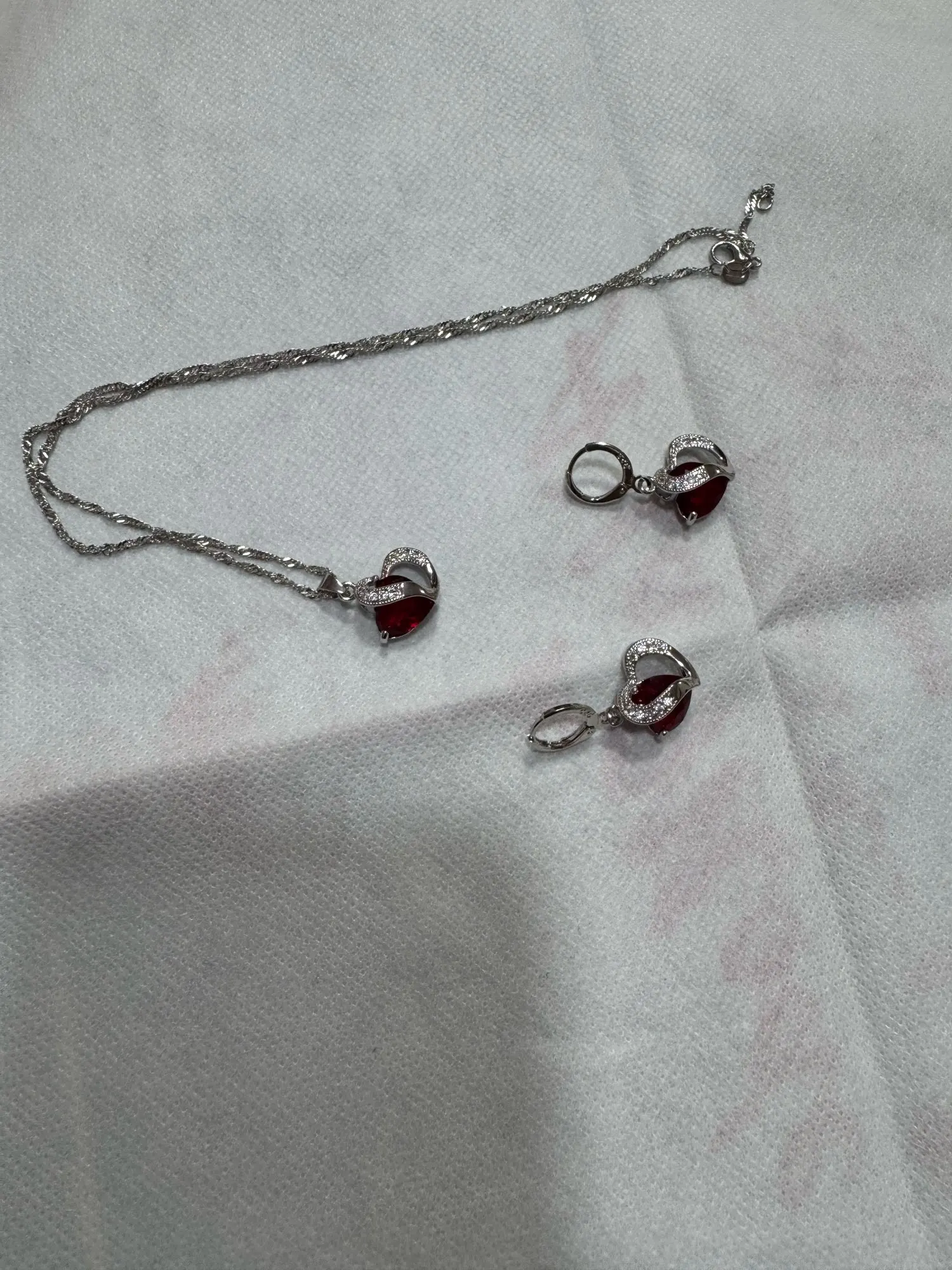 100% Real 925 Sterling Silver Jewelry Set Shiny Cubic Zircon Heart Pendant Necklace Leverback Earrings for Women Gift photo review