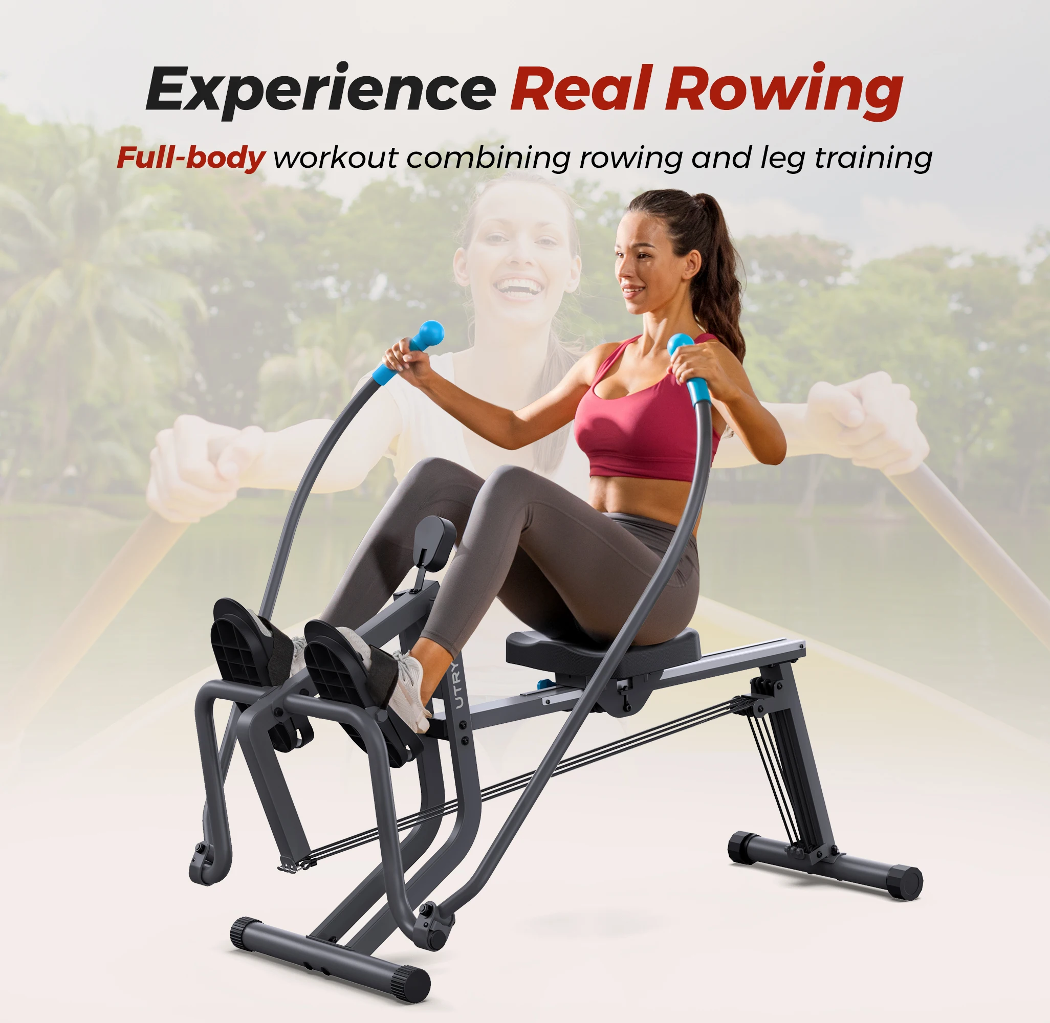 UTRYUP Sculls Rowing Machine Smooth Rowing Experience Space-Saving Ergonomic Seat Adjustable Footrests Quiet Operation Home Gym