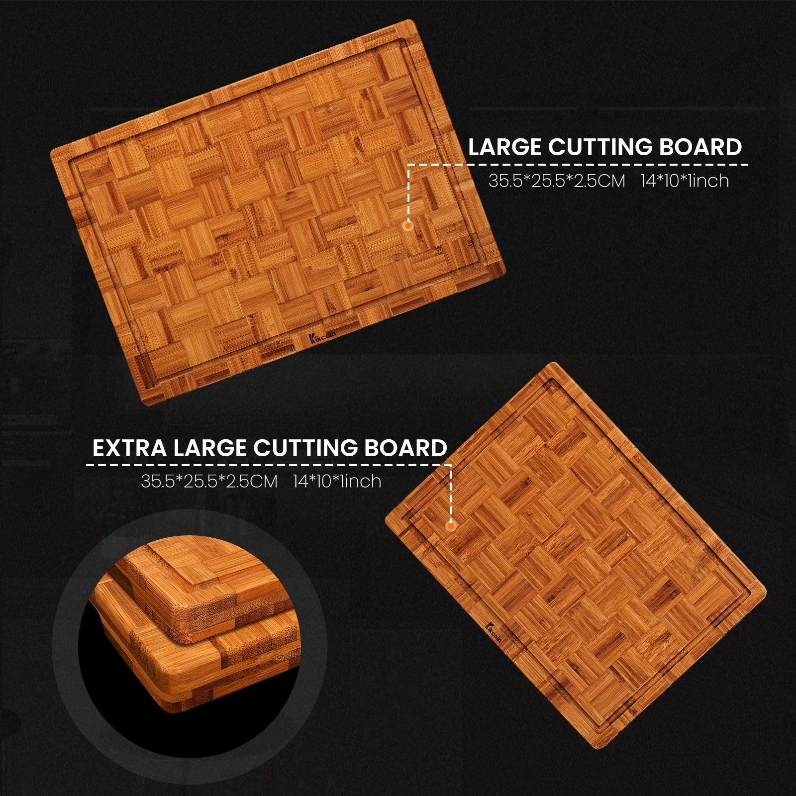 2PCS cutting board,chopping board parquet craftsmanship, exquisite design, five-layer thickening, deep juice groove,  gift.